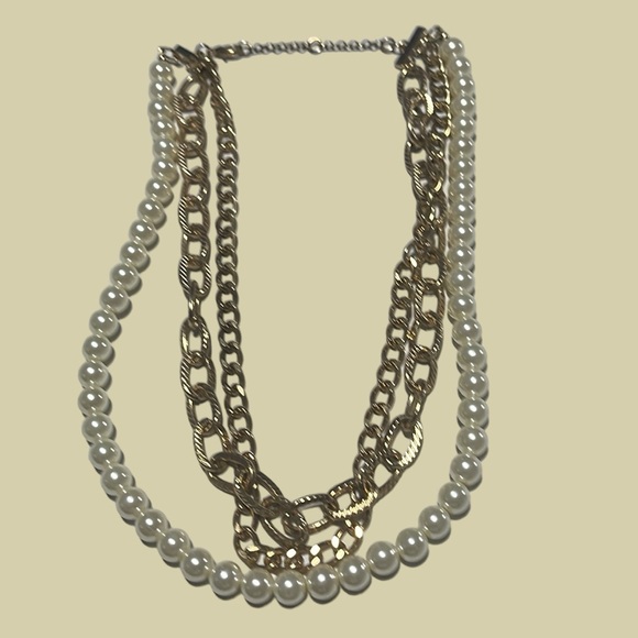 Gold Link/Pearl Multi Strand Necklace - Picture 1 of 5